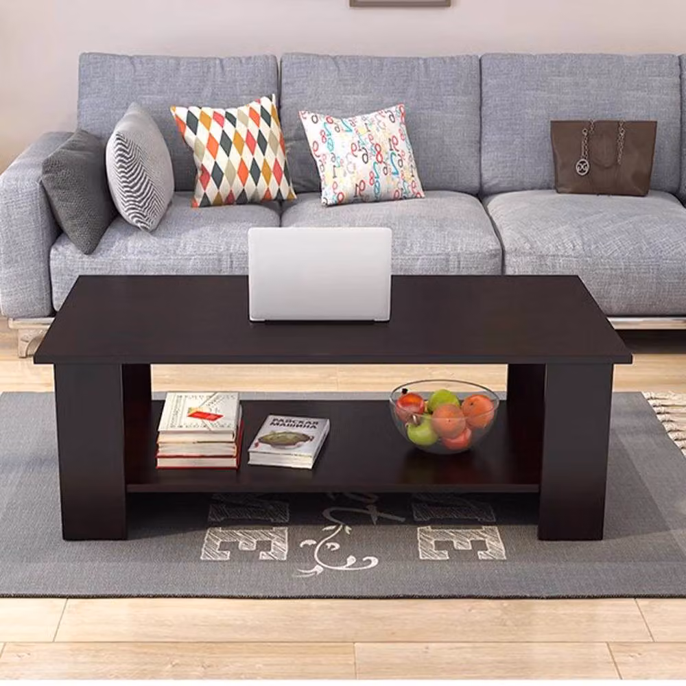 Ventryn Black Modern Living Room Coffee Table and Side Desk with Storage Shelf – 4