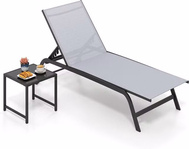 Costway 6 Position Recliner in Grey with Side Tray and Castors