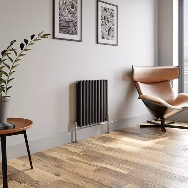 Temprazo Horizontal Oval Tube Double Panel Designer Radiator in Anthracite Grey, H: 144 cm, W: 60 cm, D: 7.9 cm