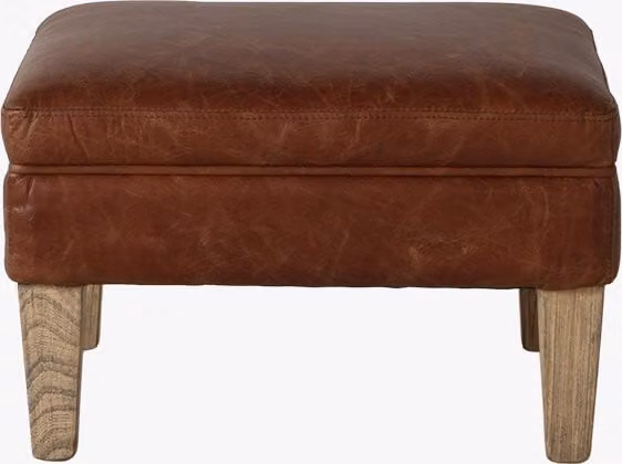 Perch & Parrow Remington Leather Footstool in Vintage Brown