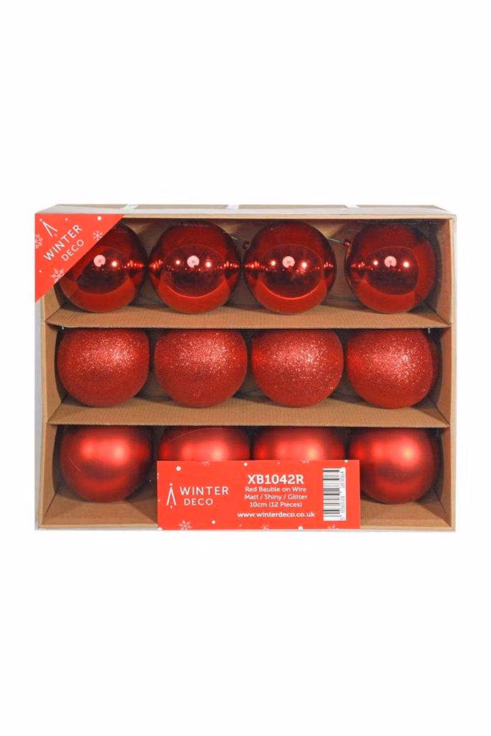 KDMD 12 Pack Red Round Christmas Baubles with Matt Shiny Glitter and Wire Hanger – 2
