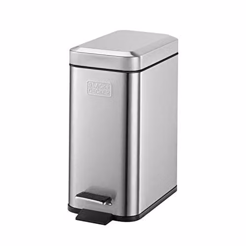 BLACK+DECKER BXBNOOO5E 5L Metallic Grey Stainless Steel Pedal Bin with Soft Close Lid and Removable Inner Bucket, W/D/H: 24 x 22 x 14 cm – 1