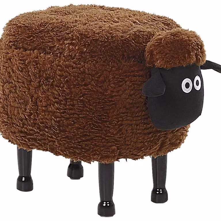 Wyld and Coco Kids Animal Print Brown Faux Fur Footstool with Rubberwood Legs