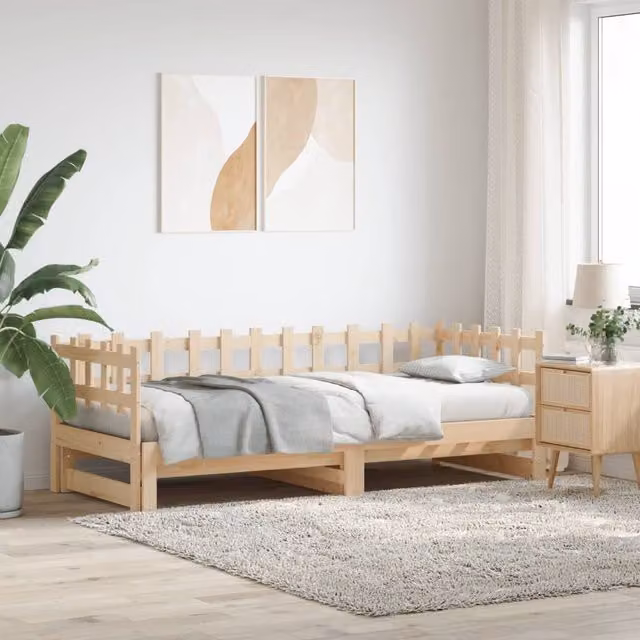 Berkfield Home Rustic Solid Wood Pine Pull-out Day Bed in Brown, W/D/H: 160 x 200 x 80 cm