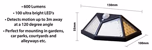 St Helens Home & Garden Solar Powered LED Wall Security Light with Motion and Dusk Sensor in Black – 2
