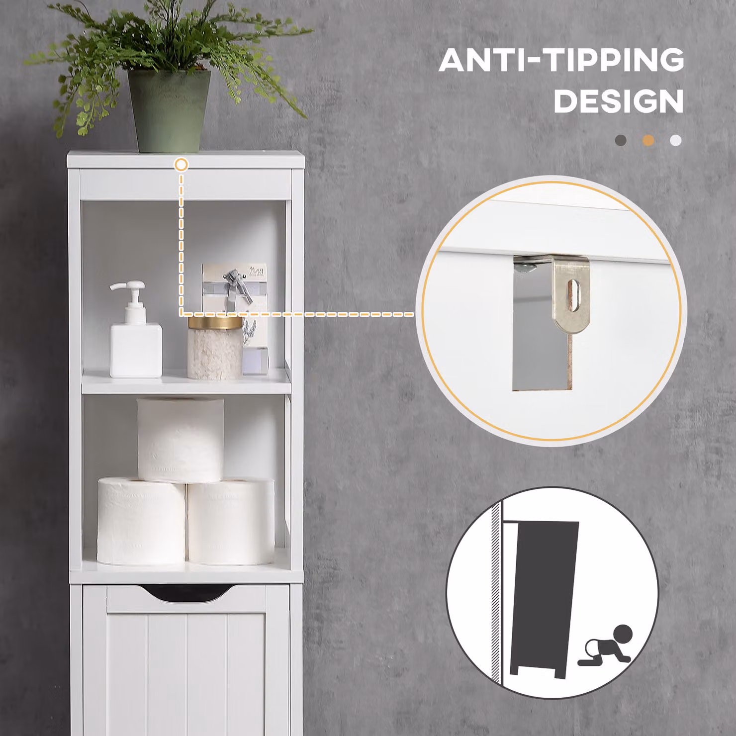 HOMCOM Narrow White Floor Cabinet with 3 Drawers and 2 Open Shelves, W: 30 cm, D: 30 cm, H: 141.6 cm – 5