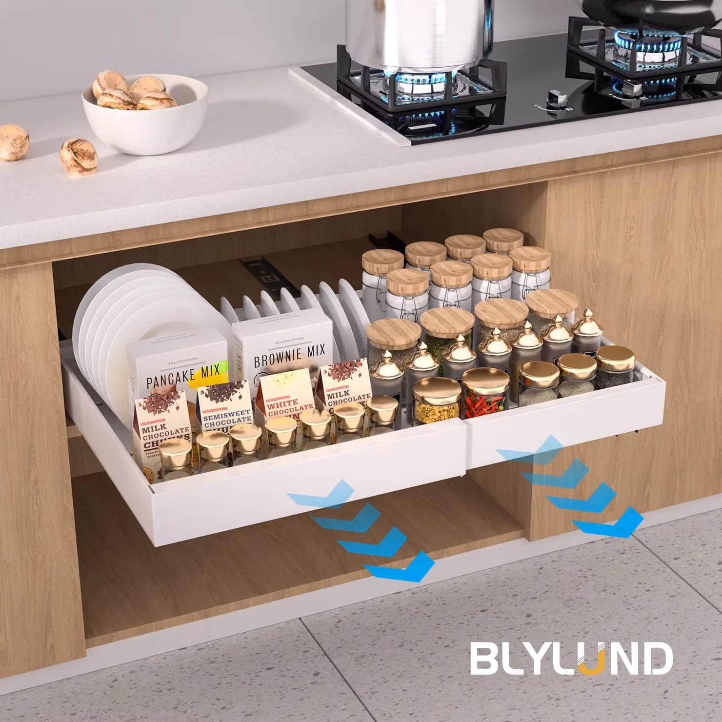 Blylund Adjustable Slide Out Cabinet Drawer Organiser, 2 Pack, White – 2