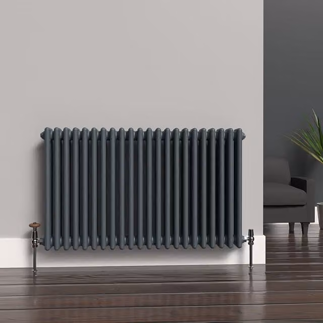 Lux Heat Horizontal 3 Column Steel Radiator in Slate Grey, W: 101 cm, H: 60 cm