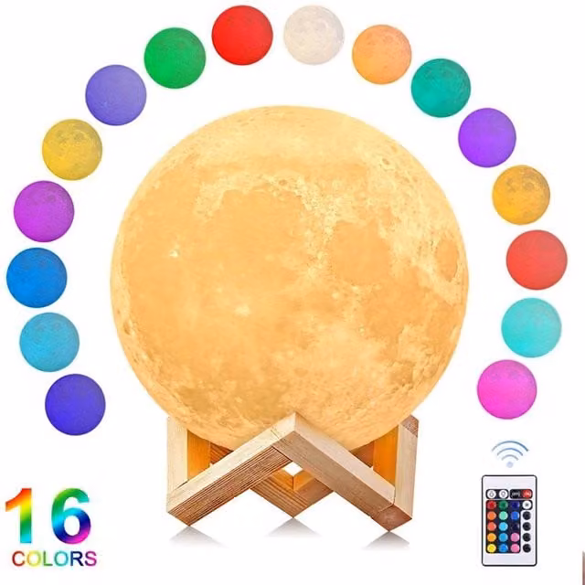 NESTLUNE Rechargeable 3D Moon Lamp with 16 Colour Changing LED Lights in White