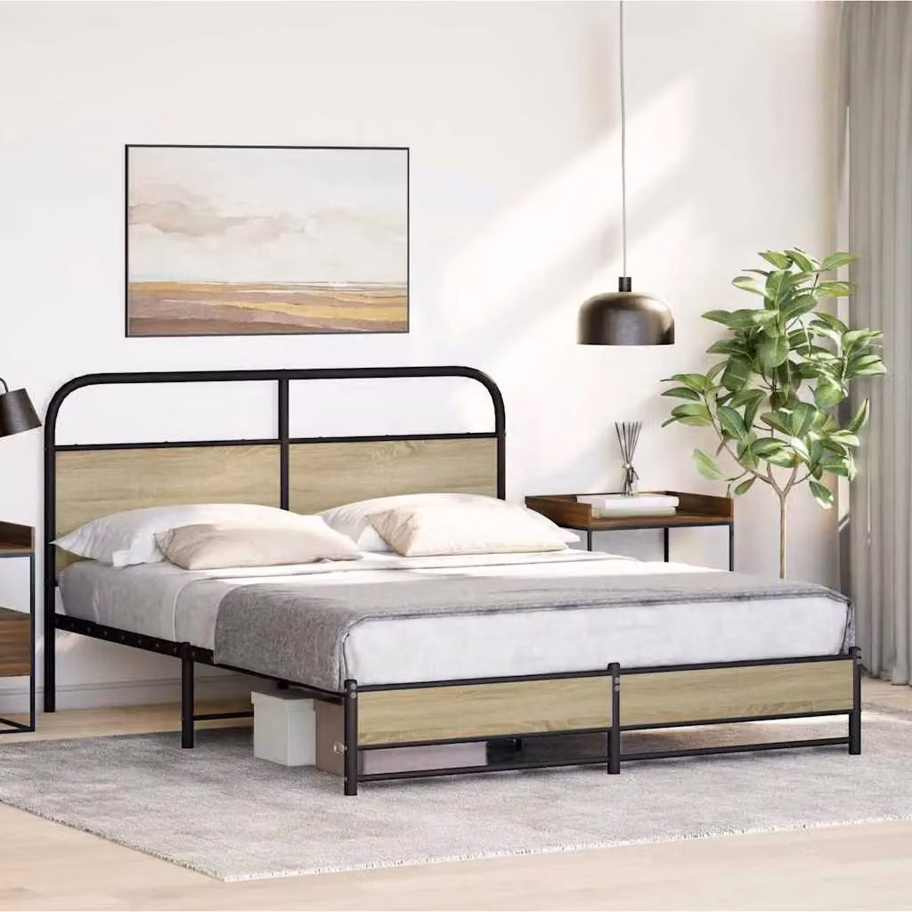 Berkfield Home Metal Bed Frame in Sonoma Oak Brown, W: 160 cm, D: 200 cm – 2