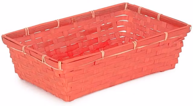 Red Hamper Small Red Painted Bamboo Rectangular Serving Tray in Brown