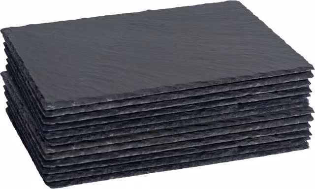 Argon Tableware Set of 12 Natural Black Slate Rectangle Placemats, W: 30 cm, D: 20 cm