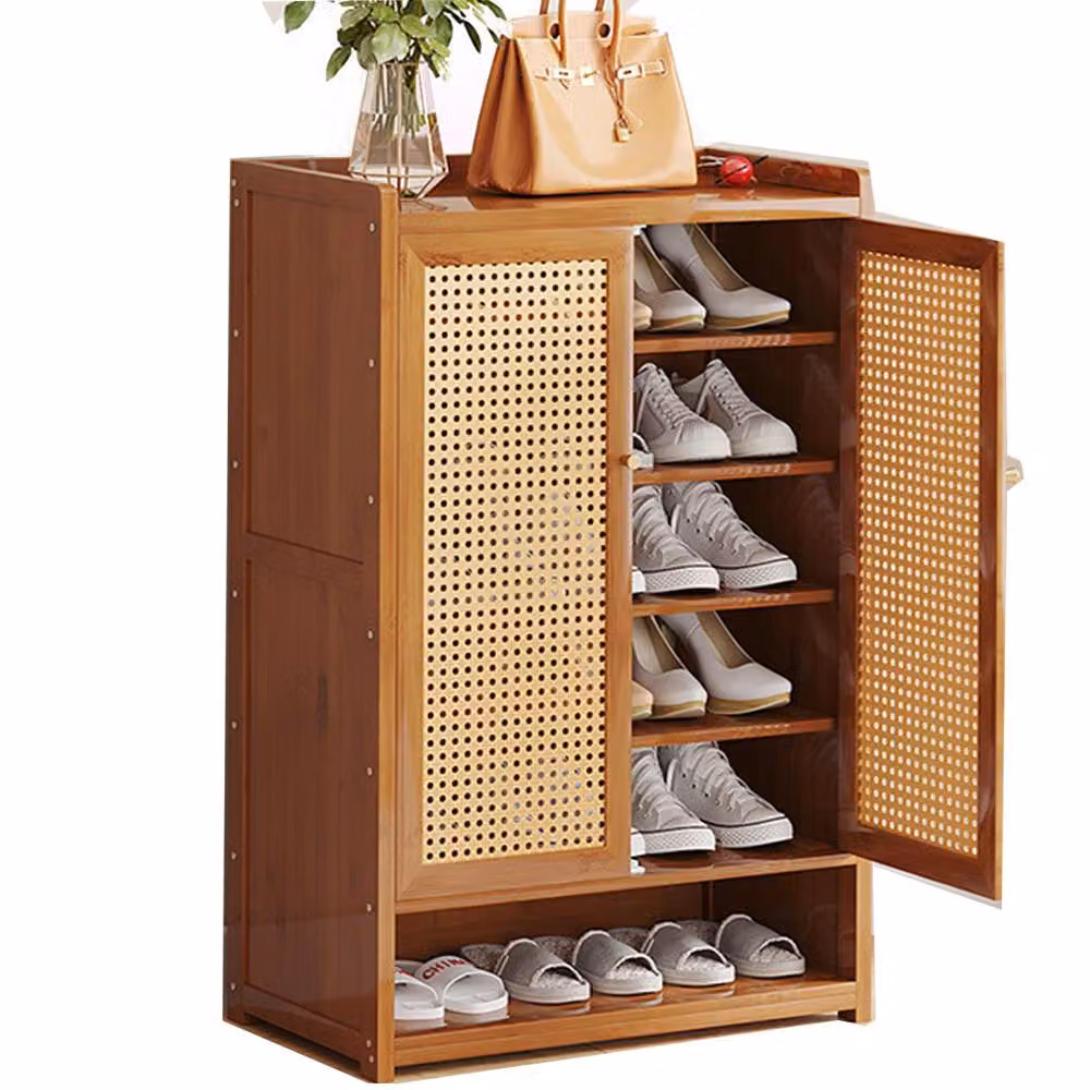 SPETLEK Brown Shoe Cabinet Storage Cupboard with Hinged Doors and Internal Shelves, W/D/H: 94 x 32 x 32 cm – 4