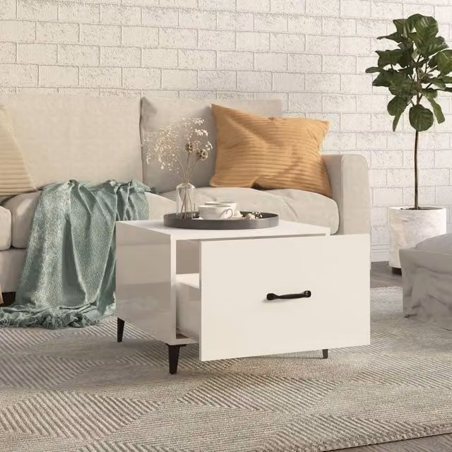 Berkfield Home Set of 2 Nested Square Coffee Tables in High Gloss White with Metal Legs – 1