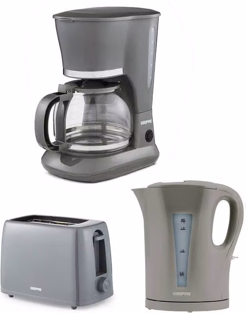 Geepas Grey Kettle, Toaster and 1.5L Filter Coffee Machine Set – 1