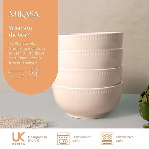 Mikasa Cranborne 4pc White Stoneware Cereal Bowl Set, Diameter: 15 cm – 2