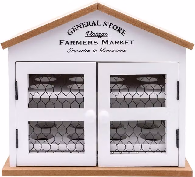 Maison Des Cadeaux Wooden General Store Egg House Storage Holder for 16 Eggs in White or Pink