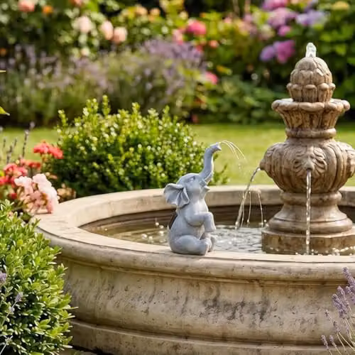 Alivio Solar Elephant Garden Statue, Large Grey and Silver Decorative Animal Figurine with LED Lights, Waterproof Resin Outdoor Ornament – 4