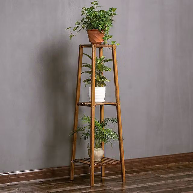 Livingandhome Vintage 2-Tier Wooden Ladder Plant Stand, Brown, Height: 100 cm