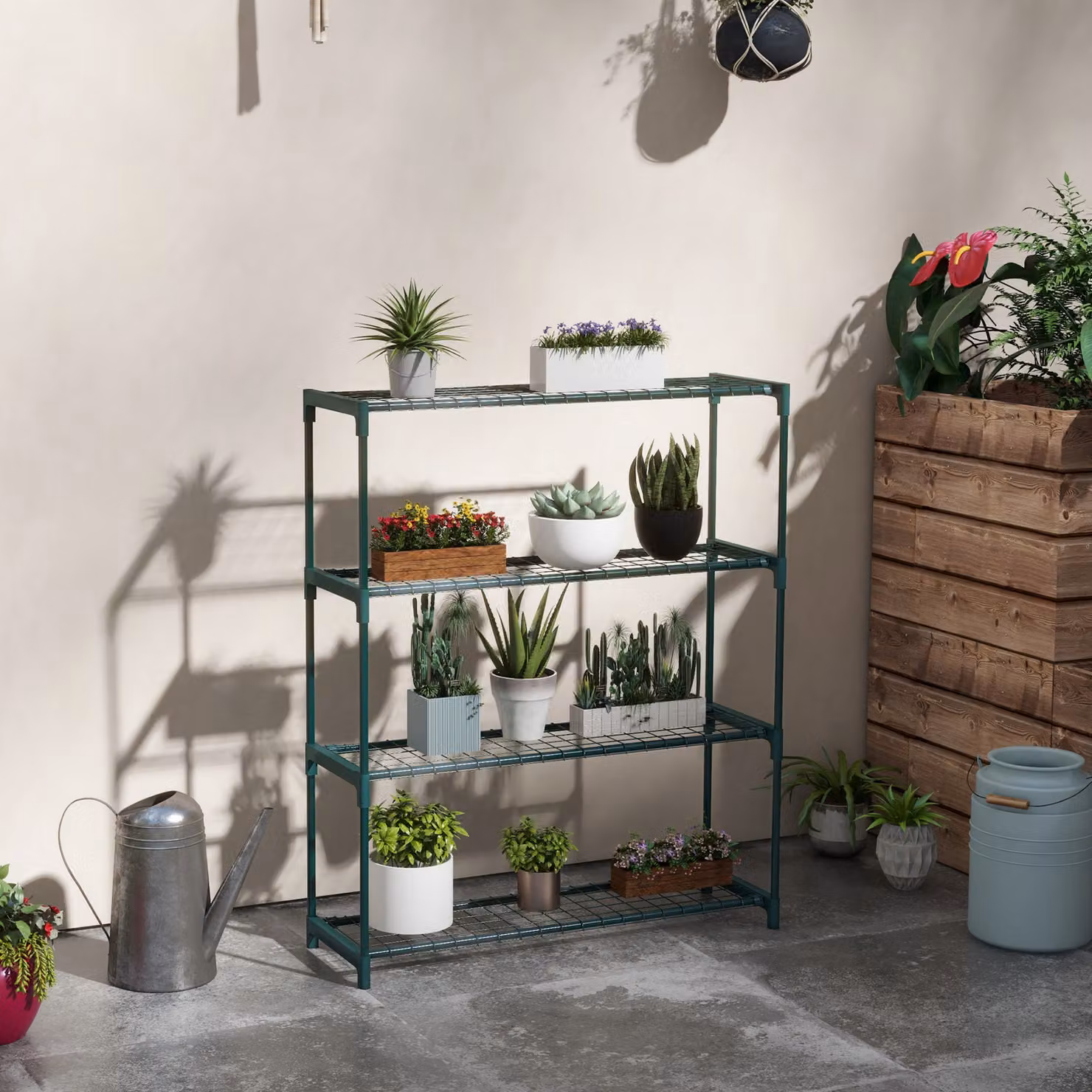 Outsunny Four-Tier Steel Plant Shelf, Black, W/D/H: 89.0 x 28.0 x 107.0 cm – 2