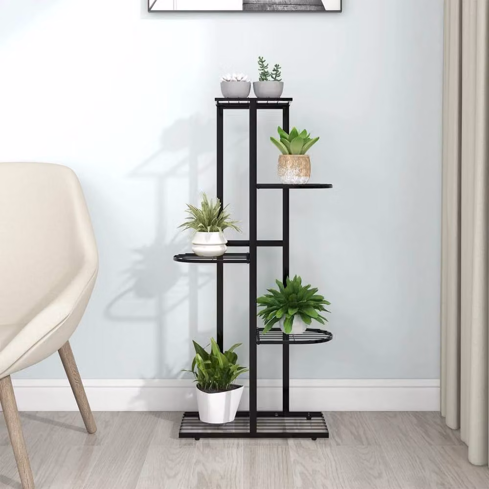 Berkfield Home 5-Tier Decorative Metal Flower Stand, Black, W/D/H: 43 x 22 x 98 cm – 2