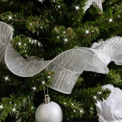 Melody Maison Silver Sparkle Ruffle Christmas Tree Ribbon, 270 cm – 4