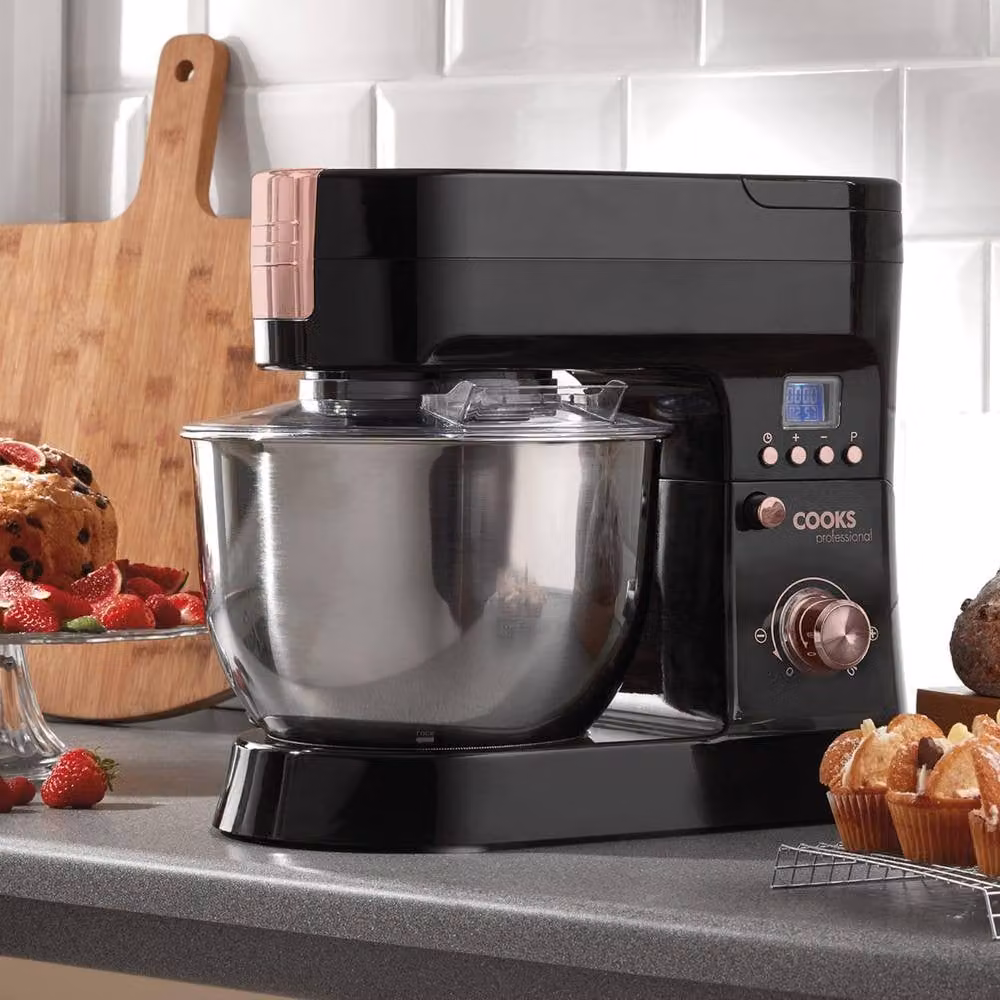 Cooks Professional Multifunction Stand Mixer 1200W with Mincer and Blender, 6.2L Stainless Steel Bowl, Black and Gold – 3