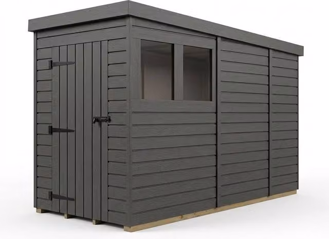 Buttercup Farm Grey Composite Pent Garden Shed with Single Door and Windows, W/D/H: 274 x 122 x 210 cm