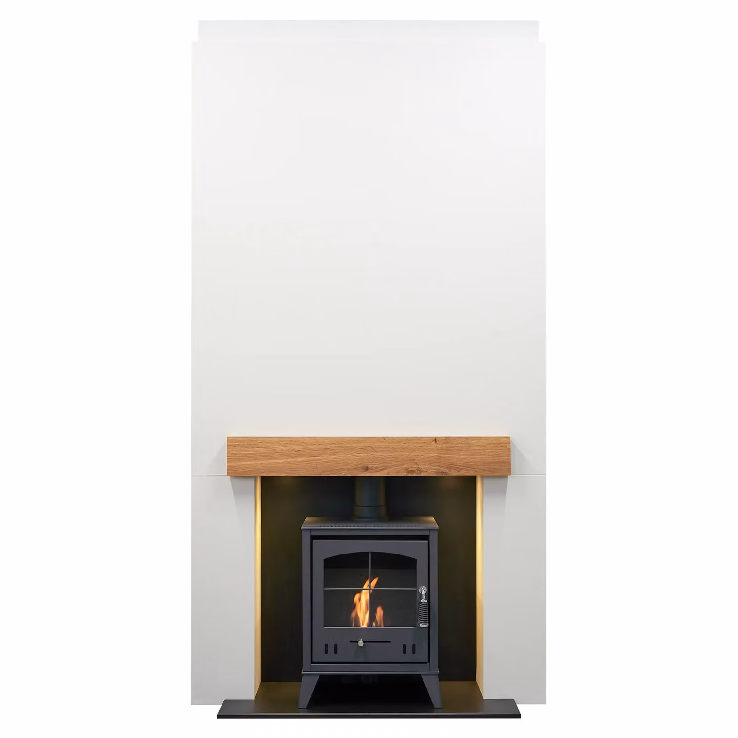 Acantha Fires & Fireplaces Pre-Built Media Wall 1 with OKO S2 Bio Ethanol Stove in Charcoal Grey and White, W/D/H: 225 x 116 x 43.3 cm – 2