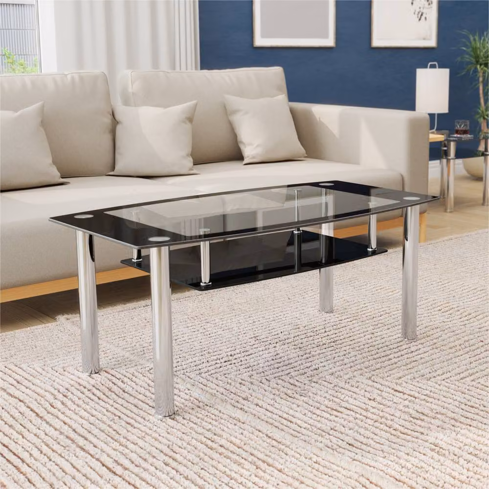AVF Black Glossy Rectangular Glass Coffee Table W: 110 cm, D: 60 cm – 2