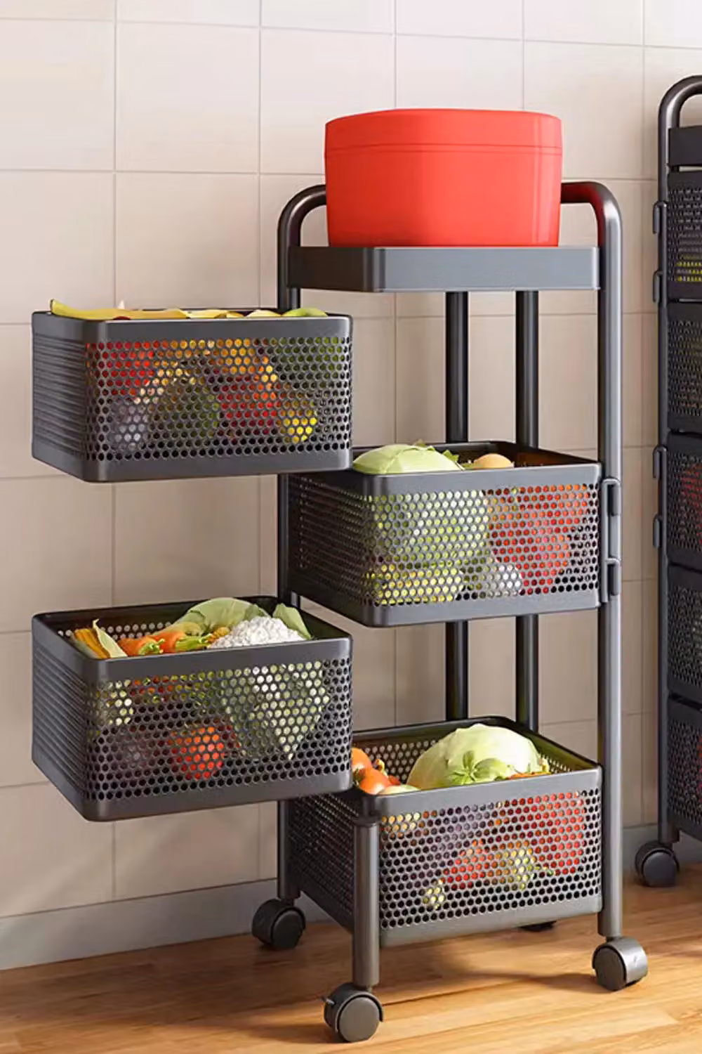Living and Home 5-Tier Rotating Metal Storage Rack and Detachable Trolley Cart in Matt Black – 3