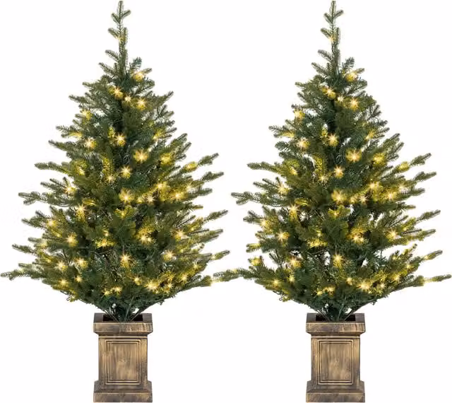 HOMCOM Set of Two Green Artificial 4ft Christmas Trees with Lights