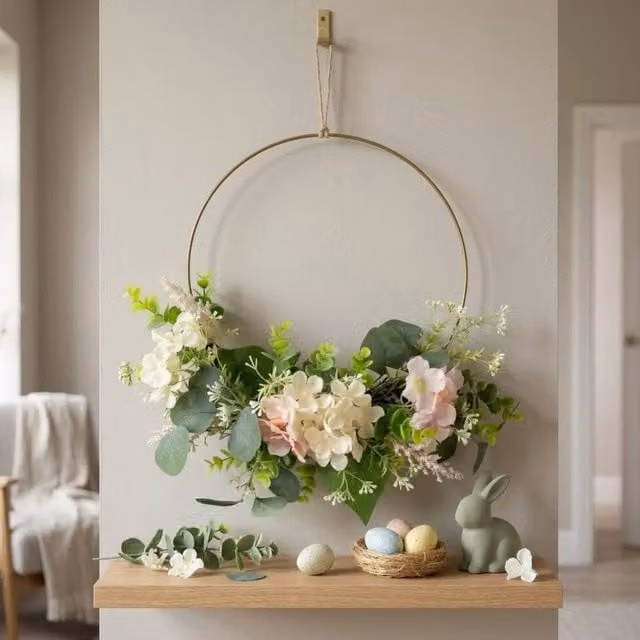 Garden Greatness Hydrangea Spring Floral Hoop Wreath, Multicolour, Diameter: 35 cm