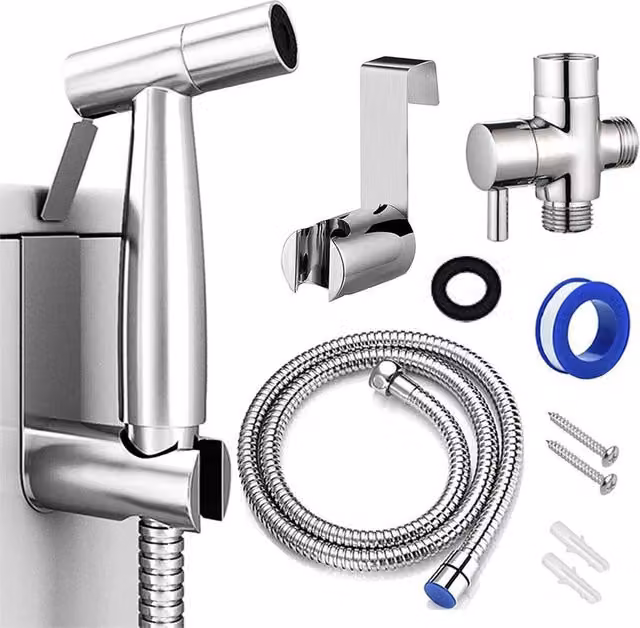 Nordara Stainless Steel Bidet Sprayer High Pressure Handheld Hose Set in Silver