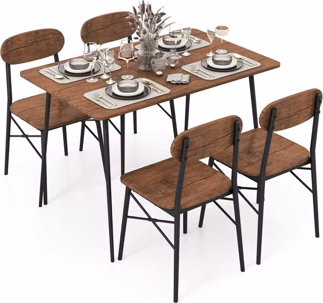 Costway 5 Piece Industrial Kitchen Dining Table Set in Brown