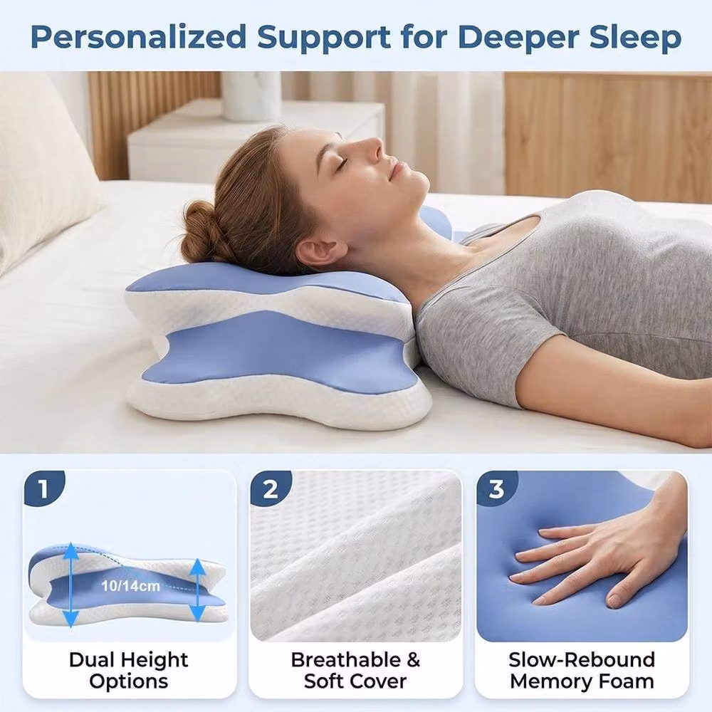 KORVIXA Ergonomic Cervical Memory Foam Pillow in Blue, Single Size – 4