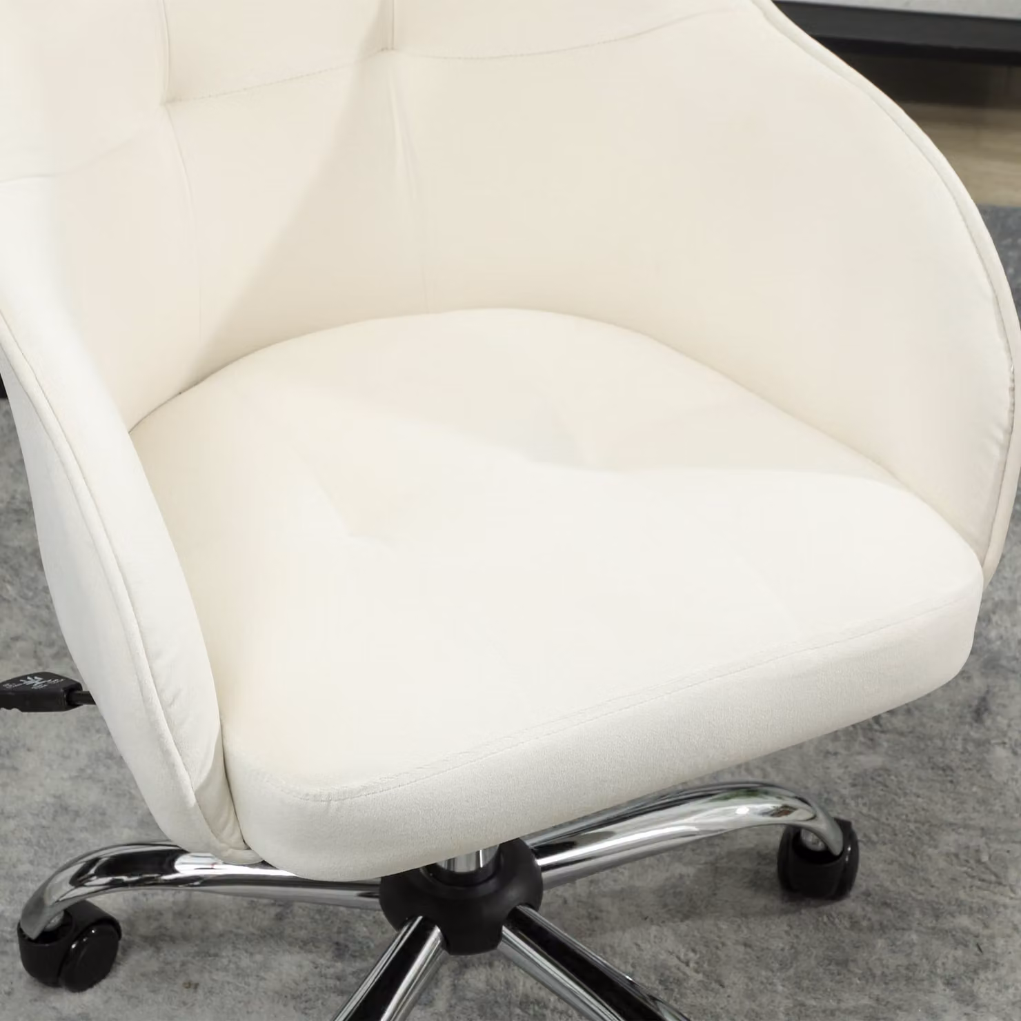 HOMCOM Modern Velvet Upholstered Swivel Task Chair in White, W/D/H: 46 x 46 x 120 cm – 4