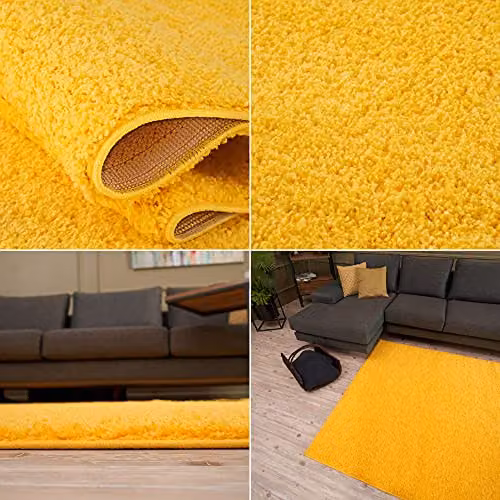 THE RUGS Yellow Plain Shaggy Rug, W/D/H: 200 x 140 x 3 cm – 2