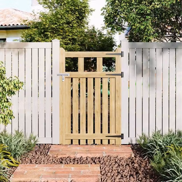 Komore Wooden Garden Fence Gate with Square Gap Design in Brown, W/H: 76 x 120 cm