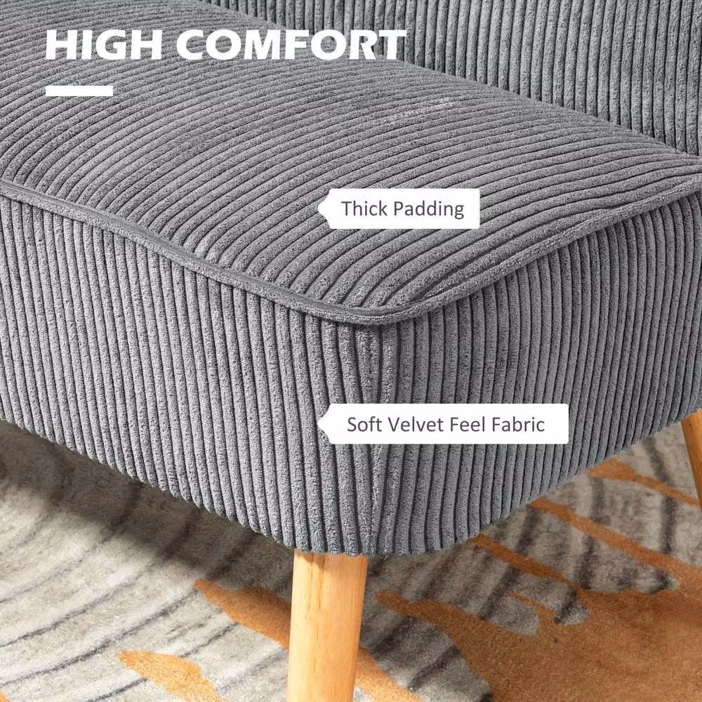 Wyld Haus Dinovi 2 Seater Grey Corduroy Sofa with Natural Wooden Legs – 3