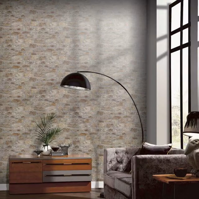 Arthouse Country Stone Rustic Wallpaper in Yellow and Beige