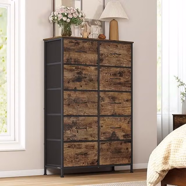 SONGMICS Freestanding Drawer Storage Unit and Chest of Drawers for Bedroom in Black and Brown