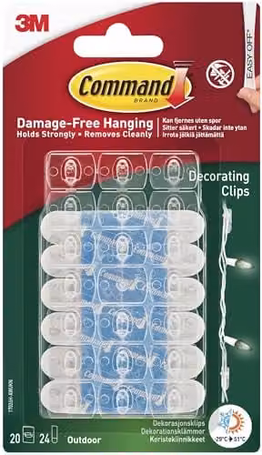 3M Command Outdoor Decorating Clips in White and Transparent Plastic