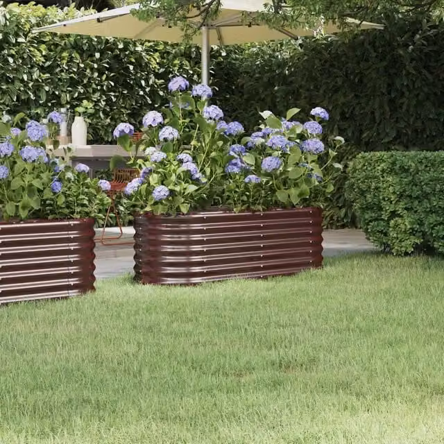 Berkfield Home Garden Powder-coated Steel Raised Bed in Brown, W/D/H: 114 x 40 x 36 cm