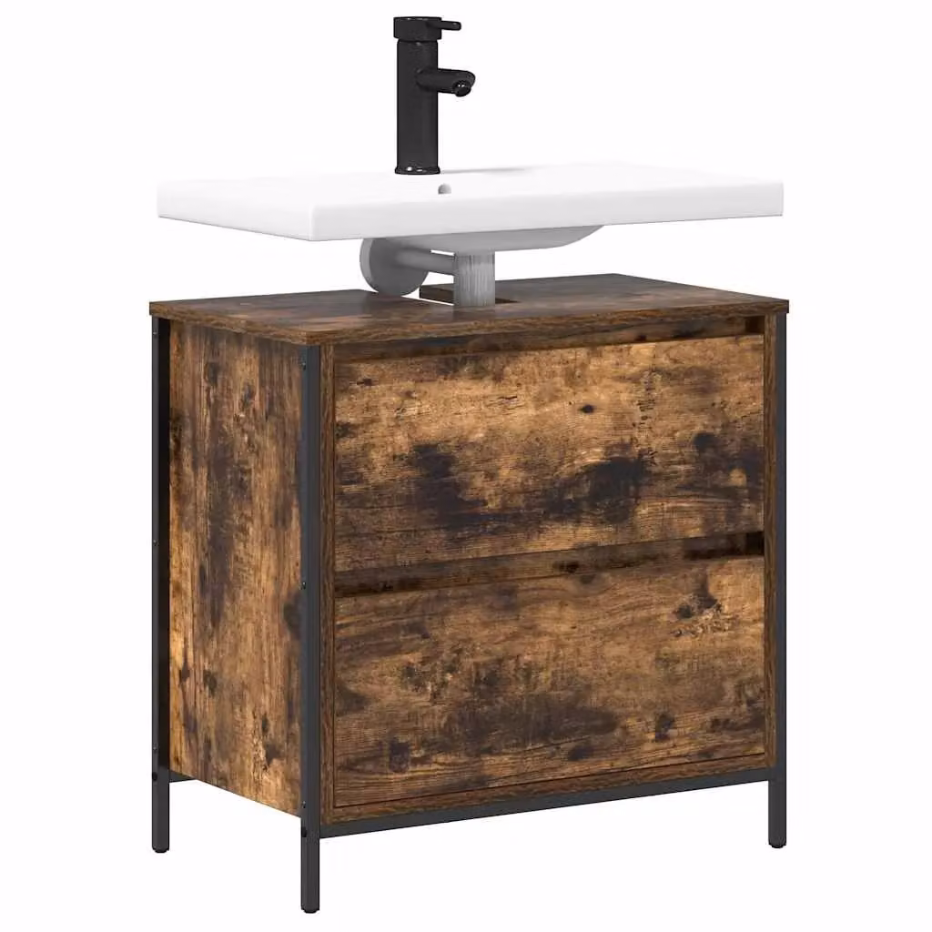 Berkfield Home Bathroom Basin Cabinet with Drawers in Smoked Oak Brown, W: 60 cm, D: 34.5 cm, H: 60 cm – 4