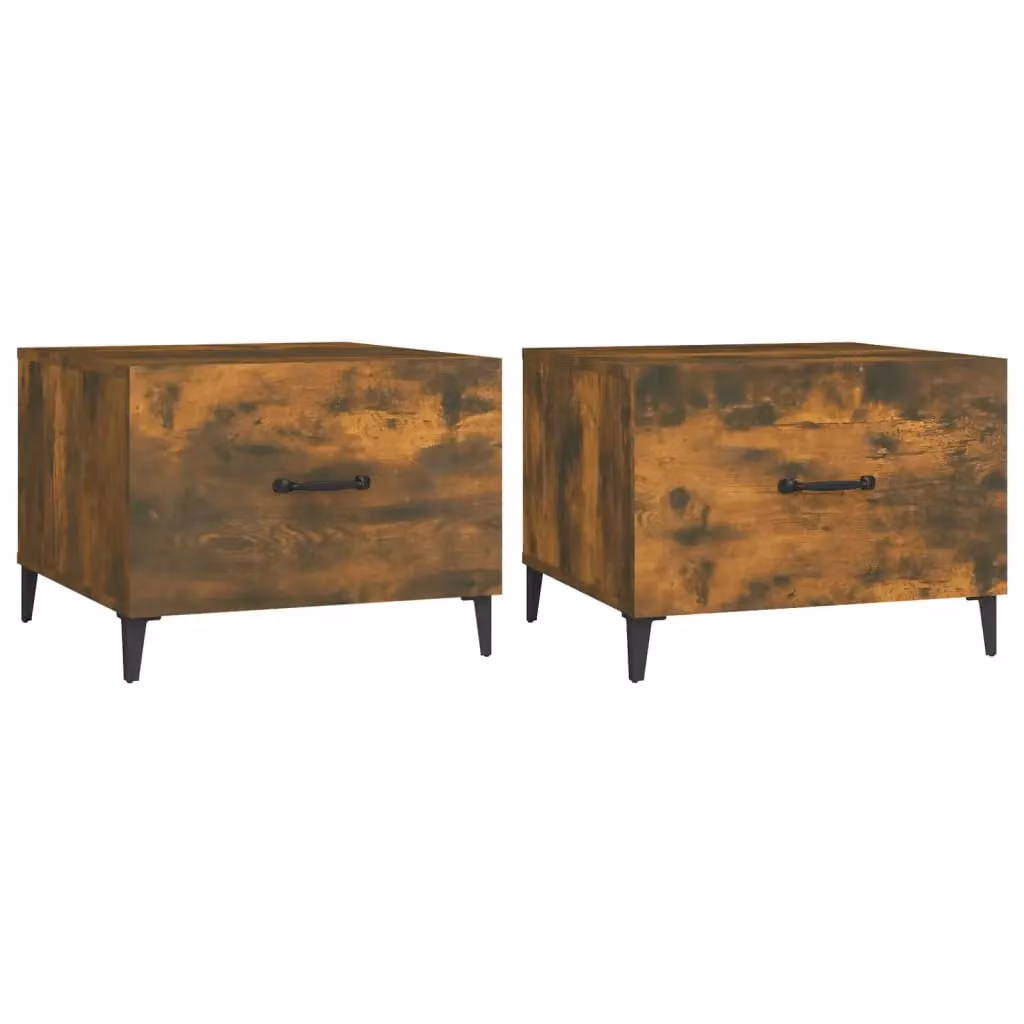 Berkfield Home Set of 2 Smoked Oak Coffee Tables with Metal Legs, Brown, W/D/H: 50 x 50 x 40 cm – 2