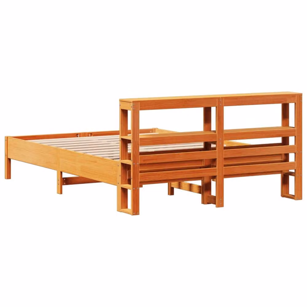 Berkfield Home Double Bed Frame in Waxed Brown Solid Pine with Side Compartments, W: 135 cm, L: 190 cm – 2