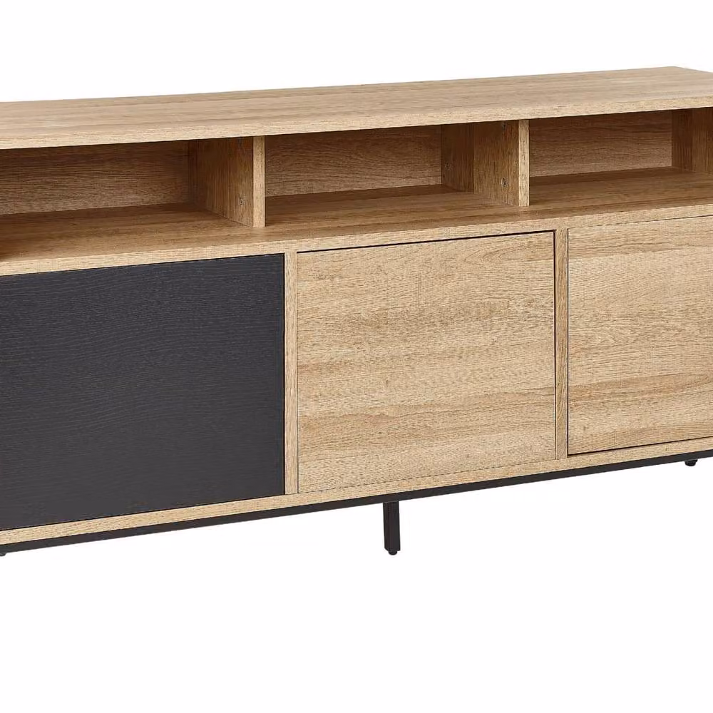 Wyld and Coco Three-Door Modern Sideboard in Brown and Grey MDF with Metal Details, W/D/H: 140 x 76 x 40 cm – 2