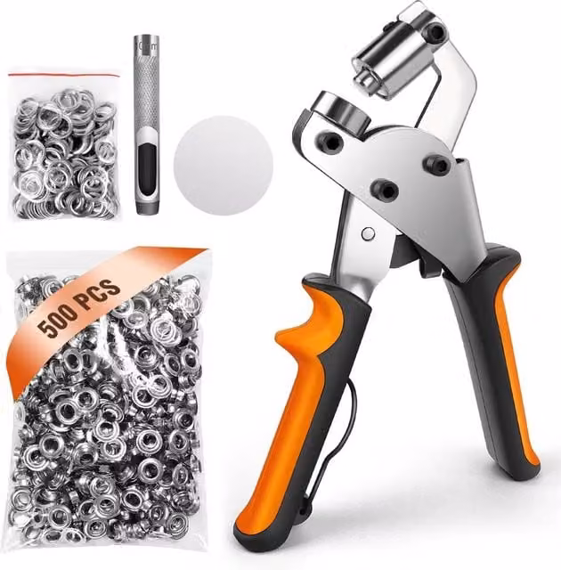 Nordara Hand Eyelet Press Machine with Pliers and 500 Silver Eyelets in Stainless Steel