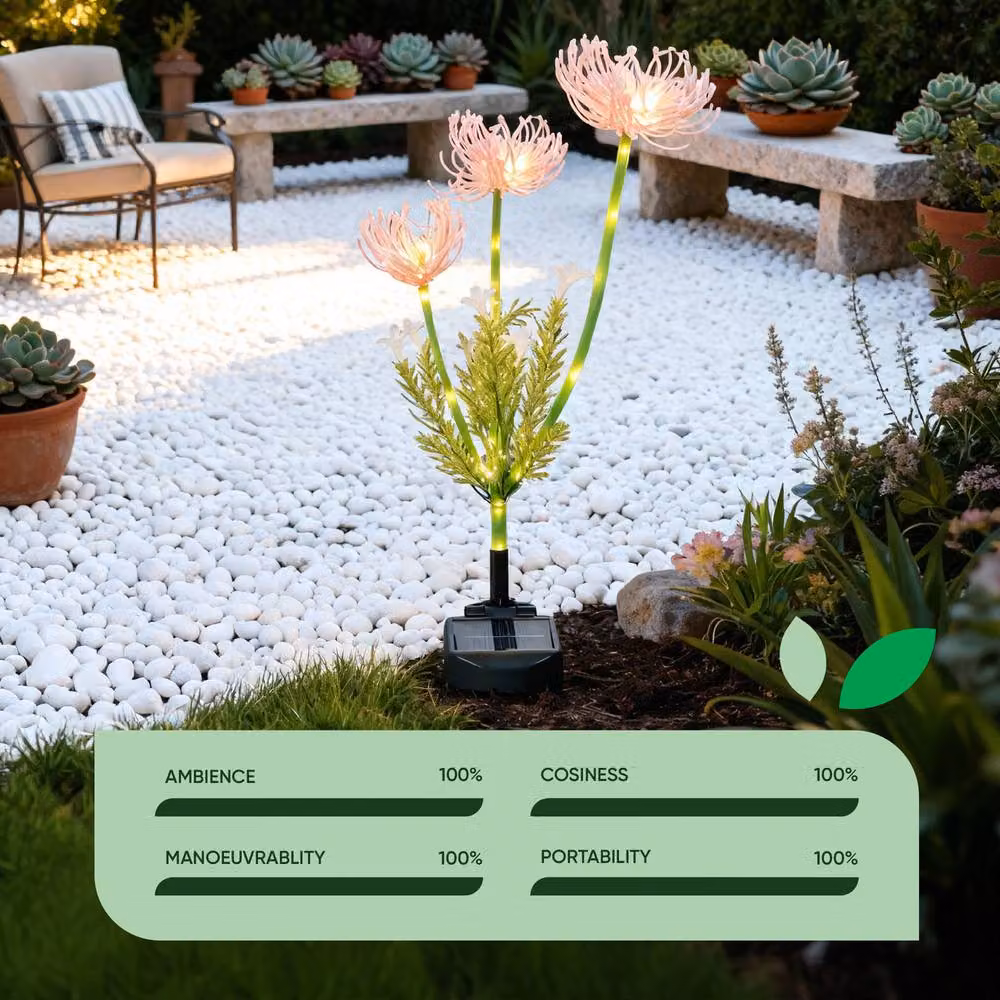 Gardenwize Solar Spider Lily Stake Light with 30 LED Warm White Bulbs in Green – 3